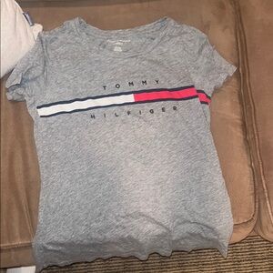 Tommy Hilfiger Heather Gray Tee with Tricolor Stripe